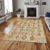 Flat Weave Kilim Antique Navaho Vintage handmade Geometric Kilim Beige Red Hand-Woven Rectangle 100% Wool Area Rug 7x10